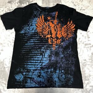 Manchester Ltd Y2K AOP Angel Wings Sqord Skull Grunge Emo Goth Shirt L USA